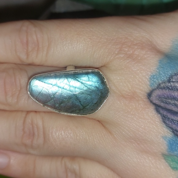 Flash Labradorite Unique Shaped Ring Size 8 - Picture 3 of 7